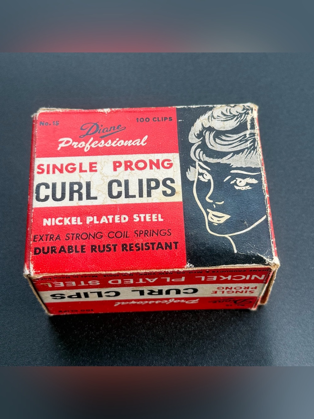 Vintage Diane MCM Prong Salon Hair Curl Clips No. 15 Red Box